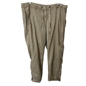 Eileen Fisher Cargo Pants Size 16 Beige Drawstring Waist Tapered Ankle Zip Linen